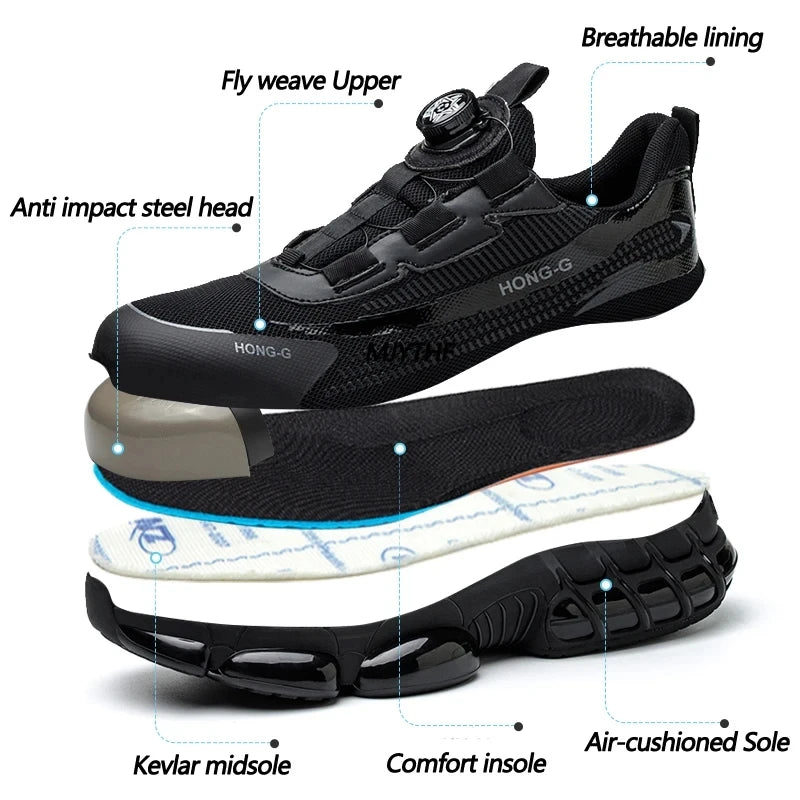 Men's Work Shoes  Rotary Buckle Work Sneakers Protective Shoes Safety Industrial Puncture-Proof Anti-Smash Steel Toe Shoes Secondary image