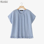 Women Summer Plaid Checked Blouse ZANZEA 2026 Fashion O Neck Short Sleeve Tops Casual Loose Holiday Shirt Elegant Work Blusas