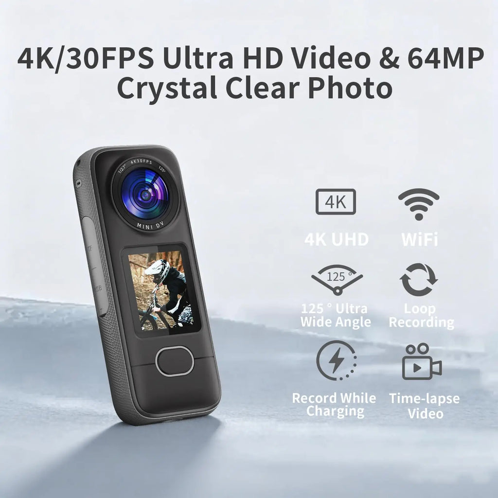 4K Action Camera WiFi IPX6 Waterproof 3.5H Battery Fast Charge Ultra HD Photo 1.4" Touch Screen Vlog  Helmet Cam 12 Accessories.