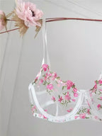 YUQI French Luxury Lingerie Set - Sexy Floral Embroidery Black Bra & Panty Set, Sheer Transparent Seductive Women's Intimates