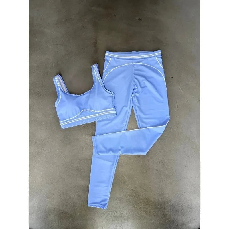 Women Striped Sexy Yoga Set, High-elasticity Quick-drying Sports Vest with Trousers, Fitness Gym Workout Outfit for Daily Sports