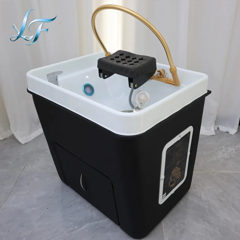 Salon Shampoo Chair With Ceramic Sink, Head Spa Fumigation Washing Station, Modern Bathroom Spa Furniture