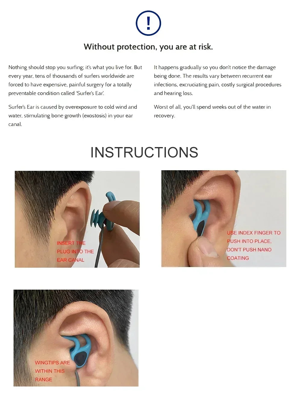 Swimming Ear Plugs for Adults, 3 Pairs Waterproof Reusable Silicone Swim Earplugs with Removable Cord,Perfect for  Water Sports