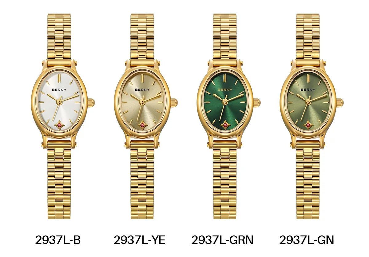 BERNY Gold Watch for Women Olive Green Quartz Jewelry Bracelet Casual Jewelry Women's Wristwatch Small Fashion Ladies Watches
