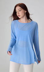 Breathable Long Sleeve Yoga Cover up Lightweight Quick Dry Running Top for Women Loose Fit Simple Sport Fitness Outdoor Leisure