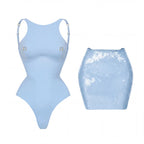 2026 2Pcs Sexy Women One Piece Swimsuit Female Swimwear Solid Biquini High Cut Monokini Push Up Swim Suits Bathingsuit Beachwear
