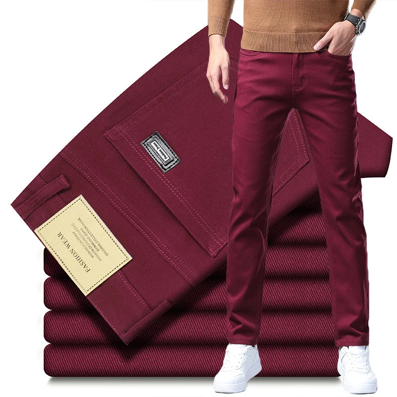 2026 98% Cotton Elastic Cotton Jeans Men's Spring Slim Straight Denim Pants Comfort Large Size Korean Business Casual Trousers Main image