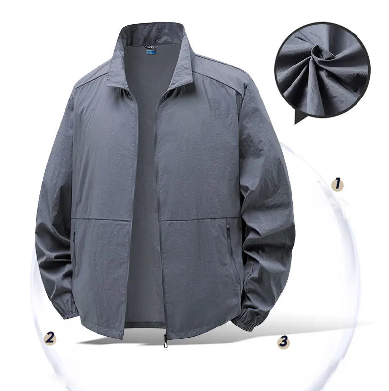 Men's Sun Protection Jacket Ultrathin Windbreaker Summer Outdoor UV Jacket Loose Stand Collar Oversized Sunscreen Coat Fishing