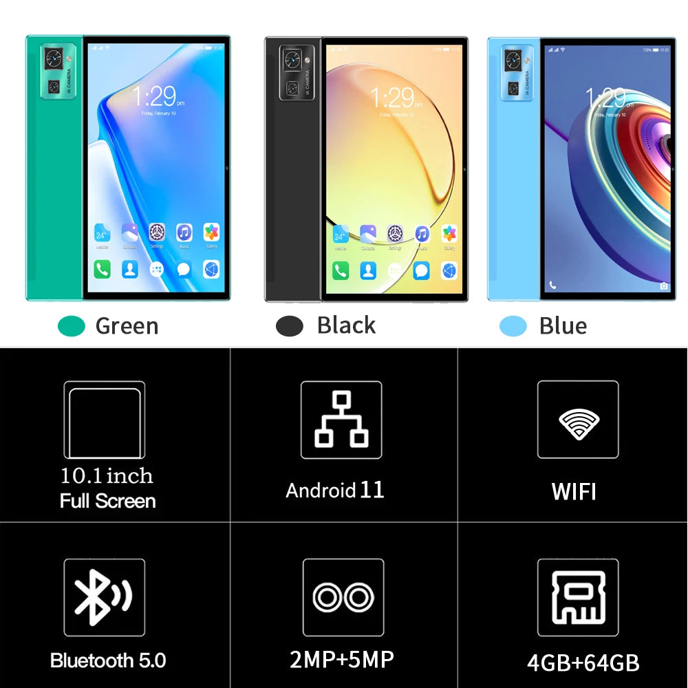 Sauenaneo PC Tablet 4GB RAM  64GB ROM (1TB Expansion) Supports Google Office Dual SIM Cards Dual cameras Android 11