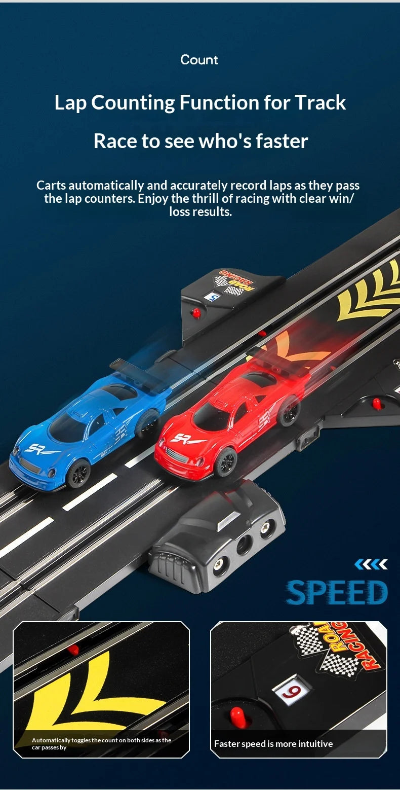 Electric Remote Control Slot Car Track Large 2-Player Competitive Dual Mode Remote Adjustable Splicing Kids Adults Gift Toy Set