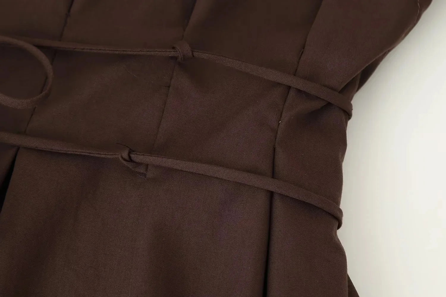 KONDALA 2026 Spring Summer Vintage Women Dress Fashion Single Breasted Sashes Draped V Neck Sleeveless Chic Brown Ladies Dresses