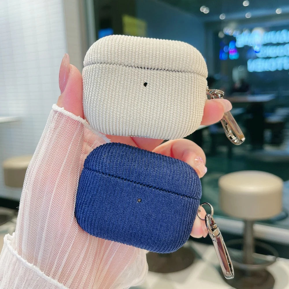 Winter Matte Corduroy Fabric Hook Earphone Case For Apple Airpods 1 2 3 4 Pro 3 2 Wireless Bluetooth Earphone Anti Scratch Cover