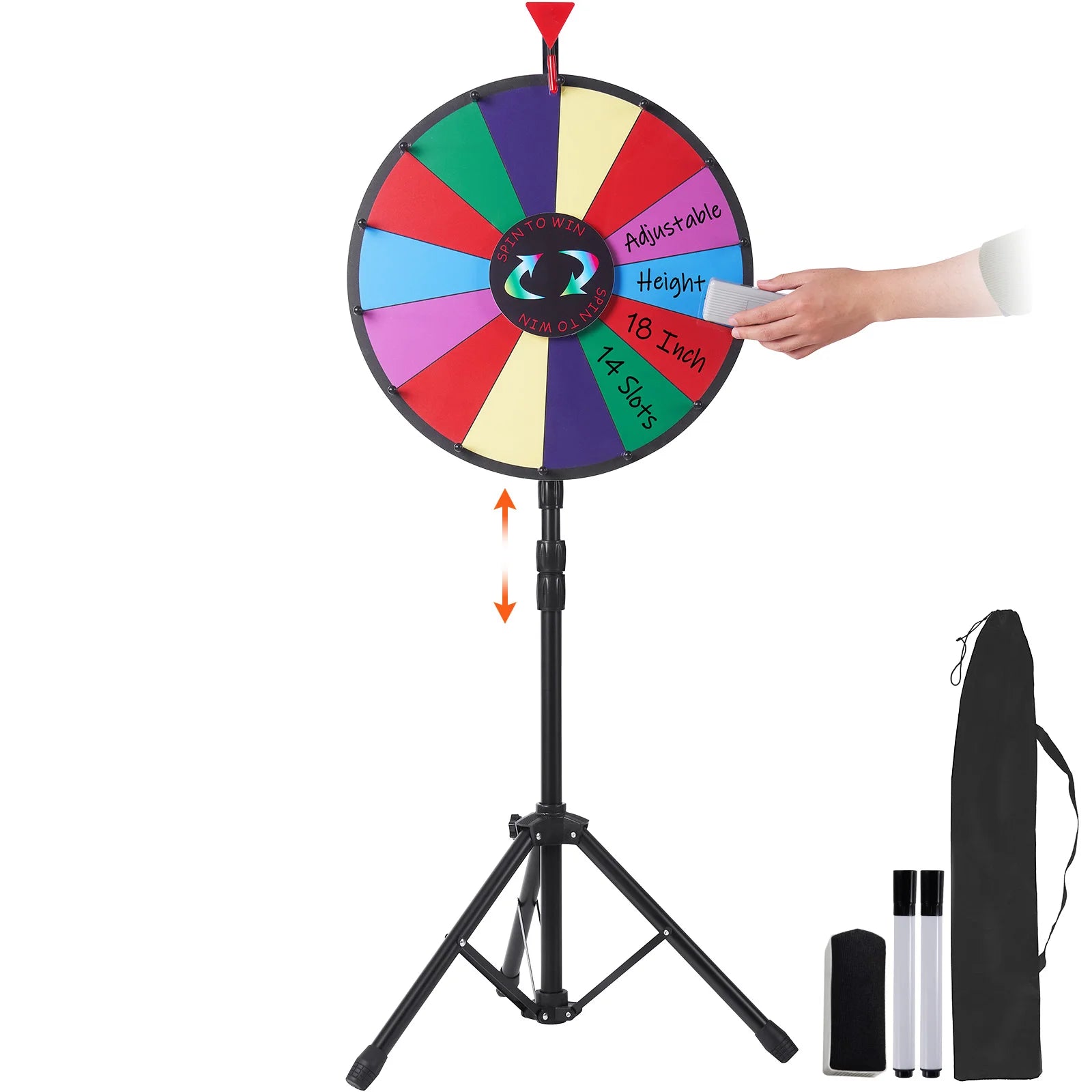 SucceBuy 18 Inch Tabletop Color Prize Wheel w/ Folding Tripod Floor Stand 14 Slots Dry Erase for Win Fortune Spinning Stand Game Main image