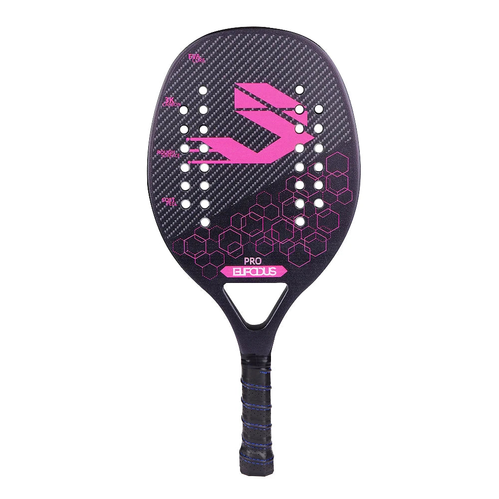 Full Carbon 3K Fiber Beach Tennis Racket Rough Surface Professional Racquet for Men and Women with Protective Bag Cover