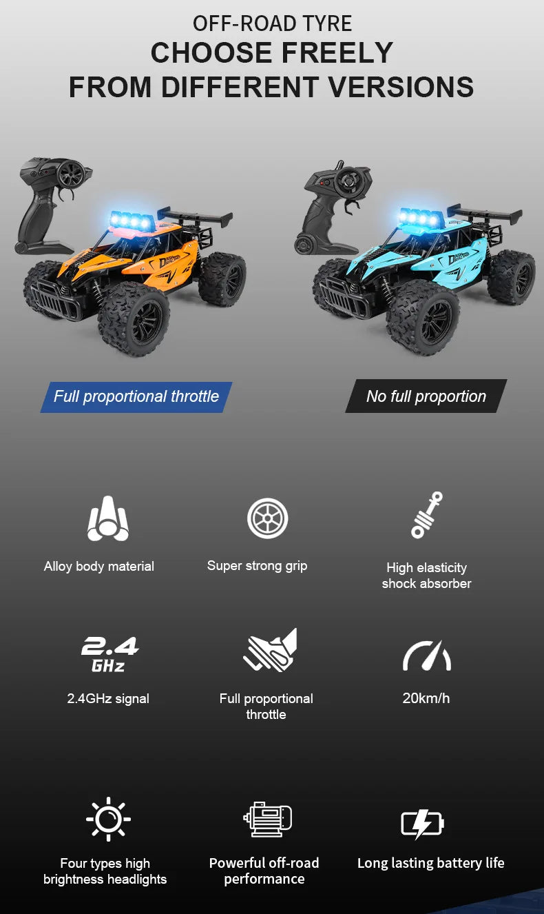 Oike RC Car 1:16 Model With LED Lights Radio Off-road Remote Control Climbing Vehicle Outdoor Cars Drift Race Toys Boys Gifts