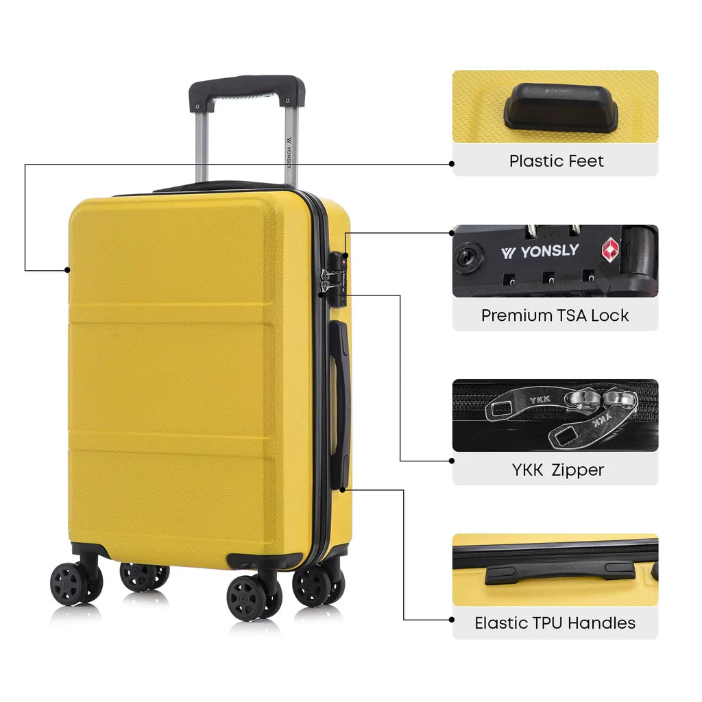 YONSLY Hardshell Suitcase 20/24/28 Inches with TSA Lock YKK Zipper 4 Silent 360° Wheels Mesh Compartment Trolley Rolling Luggage Hand Luggage Suitcase for Business Trips, Vacations, Family Journeys, and Weekend Getaways