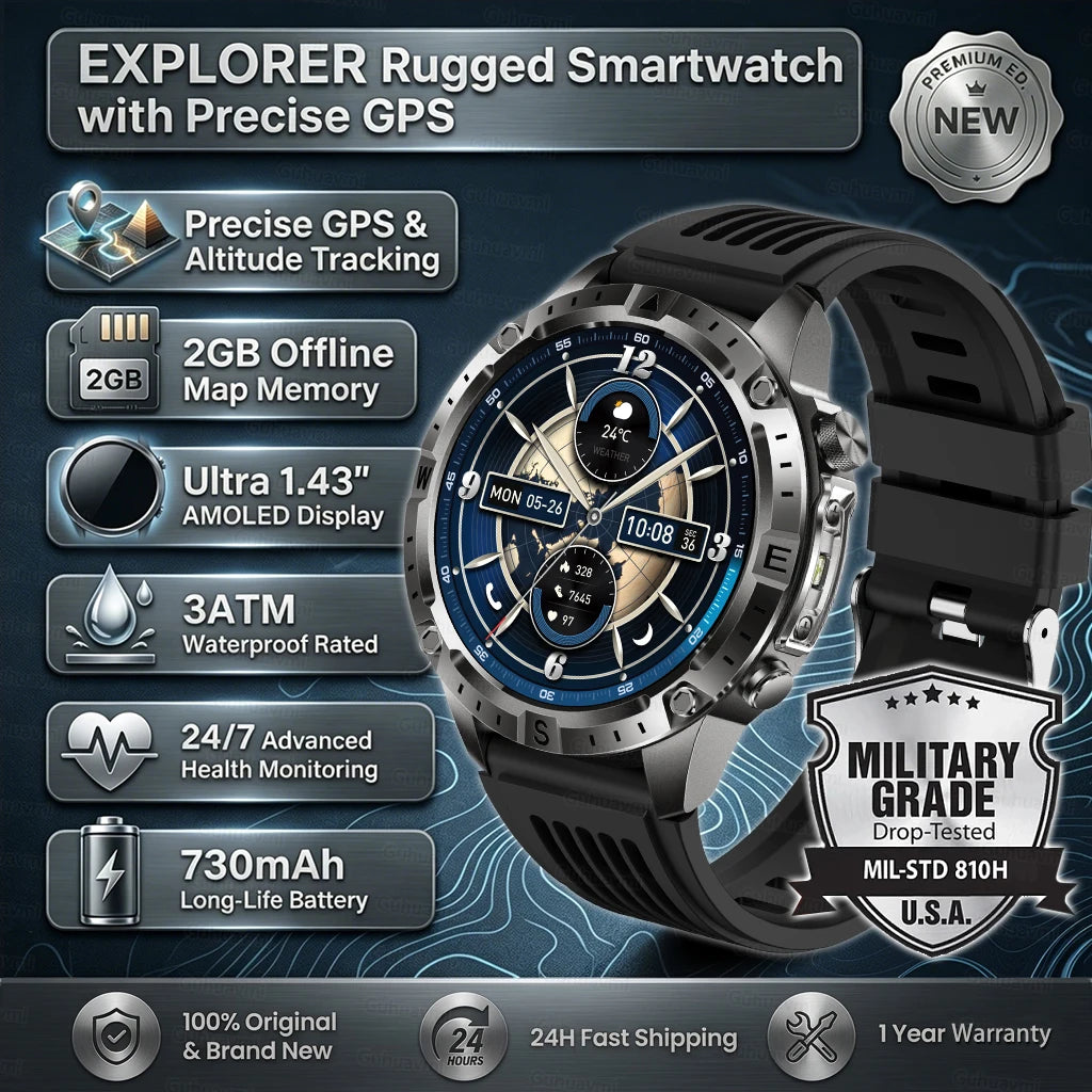 Smart Watch for Men GPS Offline Maps 2G ROM 10ATM Waterproof Heart Rate Diving Skiing Hiking Rugged Durable Smartwatch Men Women