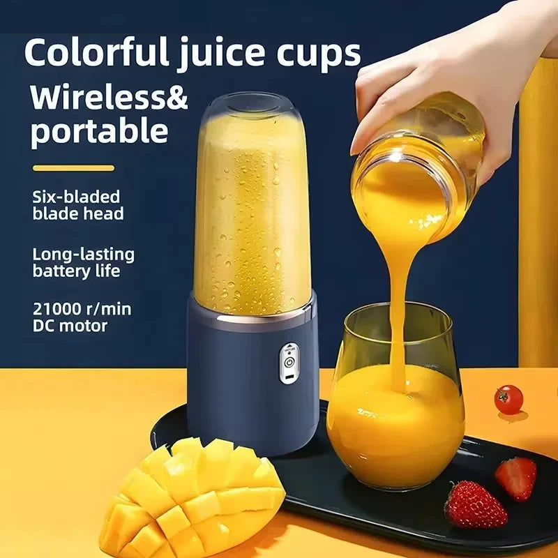 High-Speed Portable Juicer Cup, USB Rechargeable Blender with 6-Blade Head for Fresh Juice, Shakes & Travel