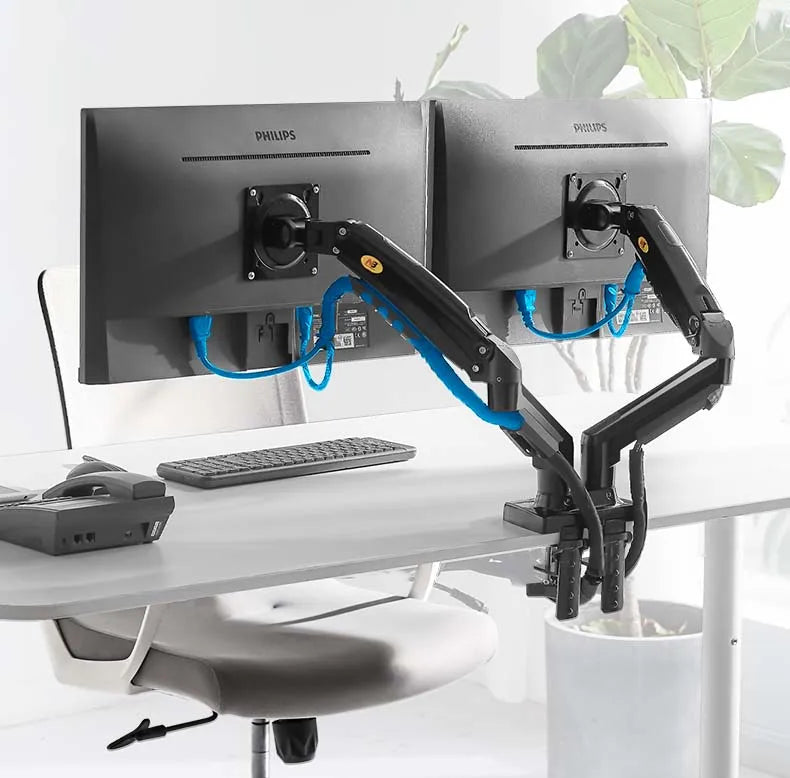 Desktop NB F160 + FP-2 Gas Spring Dual Arm for 17"-27" Monitor Holder + 10"-17" Laptop Support Air Press Mount Stand Load 2-9kg