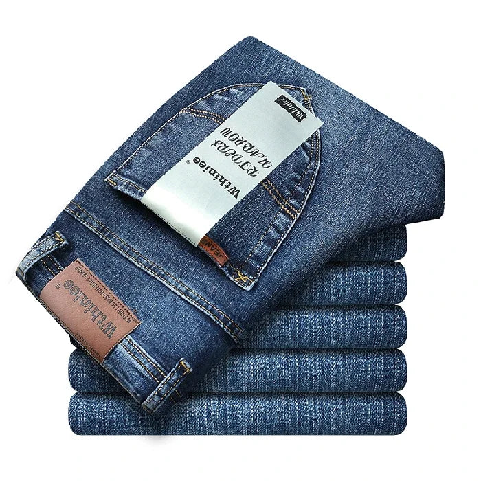 WTHINLEE Business Men's Jeans Casual Straight Stretch Fashion Classic Blue Work Denim Trousers Male Brand Clothing Size 28-40