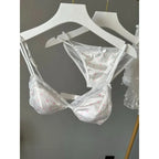 French Style Sweet Triangle Cup Lingerie Set Women Satin Lace Wireless Small Bust Gathered Thin Fabric Sexy Soft Underwear S-XL