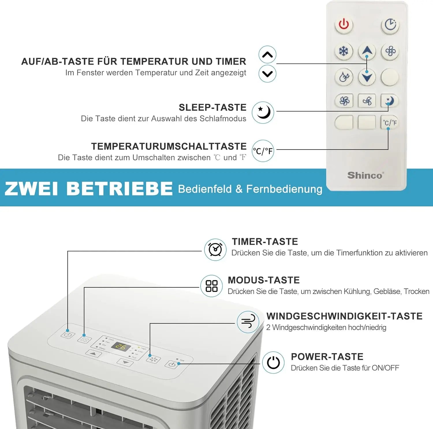SHINCO 7000 BTU Mobile Air Conditioner (2.05 kW), Cooling & Ventilating & Dehumidifying, Room Size up to 54 m³ (18 ㎡)