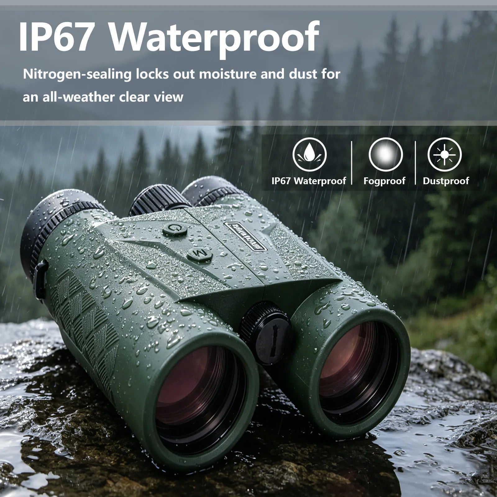 BOSHIWEI 10x42 HD Binoculars with Laser Rangefinder IPX7 Waterproof Ergonomic Design for Long Time Outdoor Viewing and Measuring