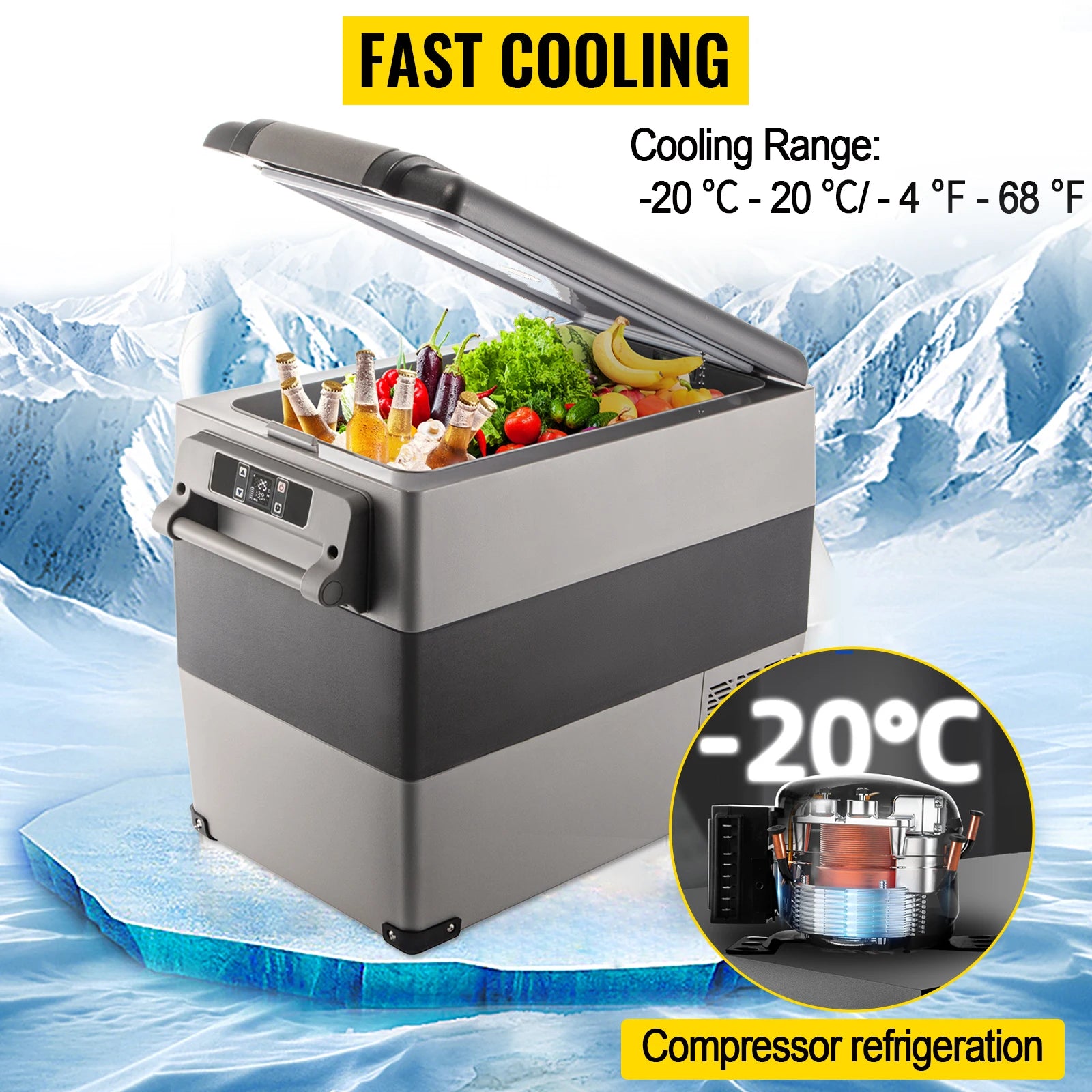VEVOR Car Refrigerator Portable Compressor Cooler 35-55L Mini Fridge Freezer 12/24V DC 110-240V Ice Box for Camping Picnic Frige