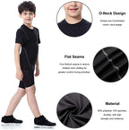 Youth Boys' Compression Sports Set Short Sleeve Athletic Shirts & Shorts Base Layer Set Sports Youth for Kids Football