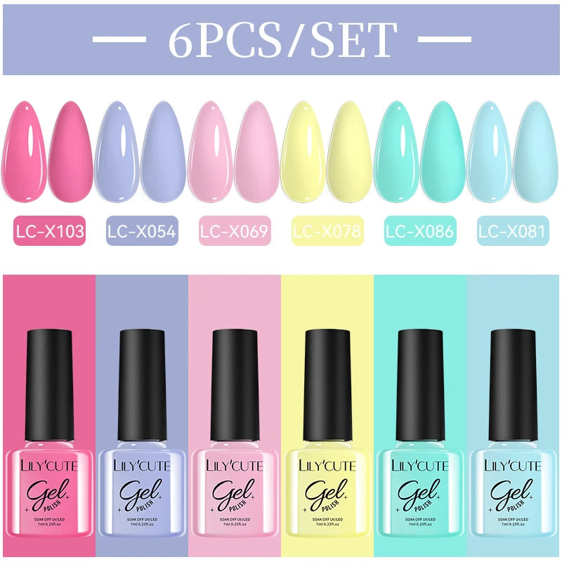 LILYCUTE Nail Gel Polish Set Pink Green Spring DIY Nail Art Design Long Lasting Soak Off UV Gel Manicure Painting Gel Vernis Kit