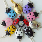 Free Drop Shipping Elegant Hot Popular Fashion Colorful Ladybug Fob Clock Necklace Pocket Pendant Dress Quartz Watch GL02