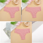 FINETOO 3Pcs Women Cotton Underwear Panties Sexy Lace Brazilian Briefs Low Waist Floral Solid Color G-string Breathable Lingerie