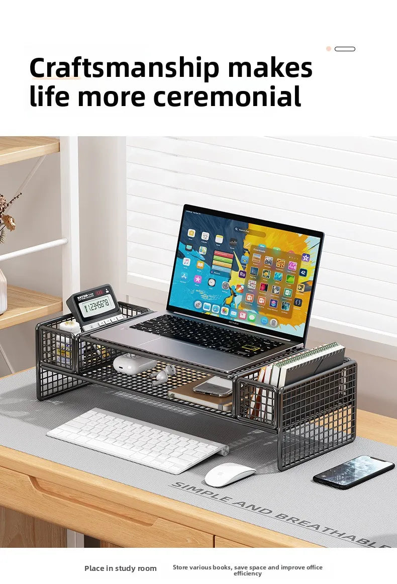 Height Adjustable Computer Stand Desk Monitor Laptop Cooling Rack Suspended Bracket Office Storage Solution