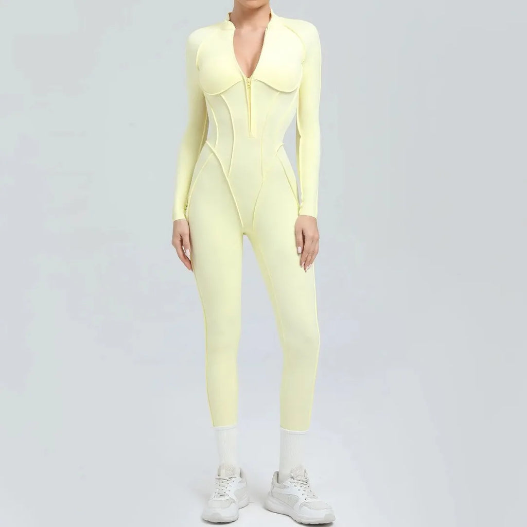 Women's Yoga Jumpsuit Hip Lift Sports Fitness Removable Padding Backless Zipper Leggings One-Piece Running Workout Gym Jumpsuit