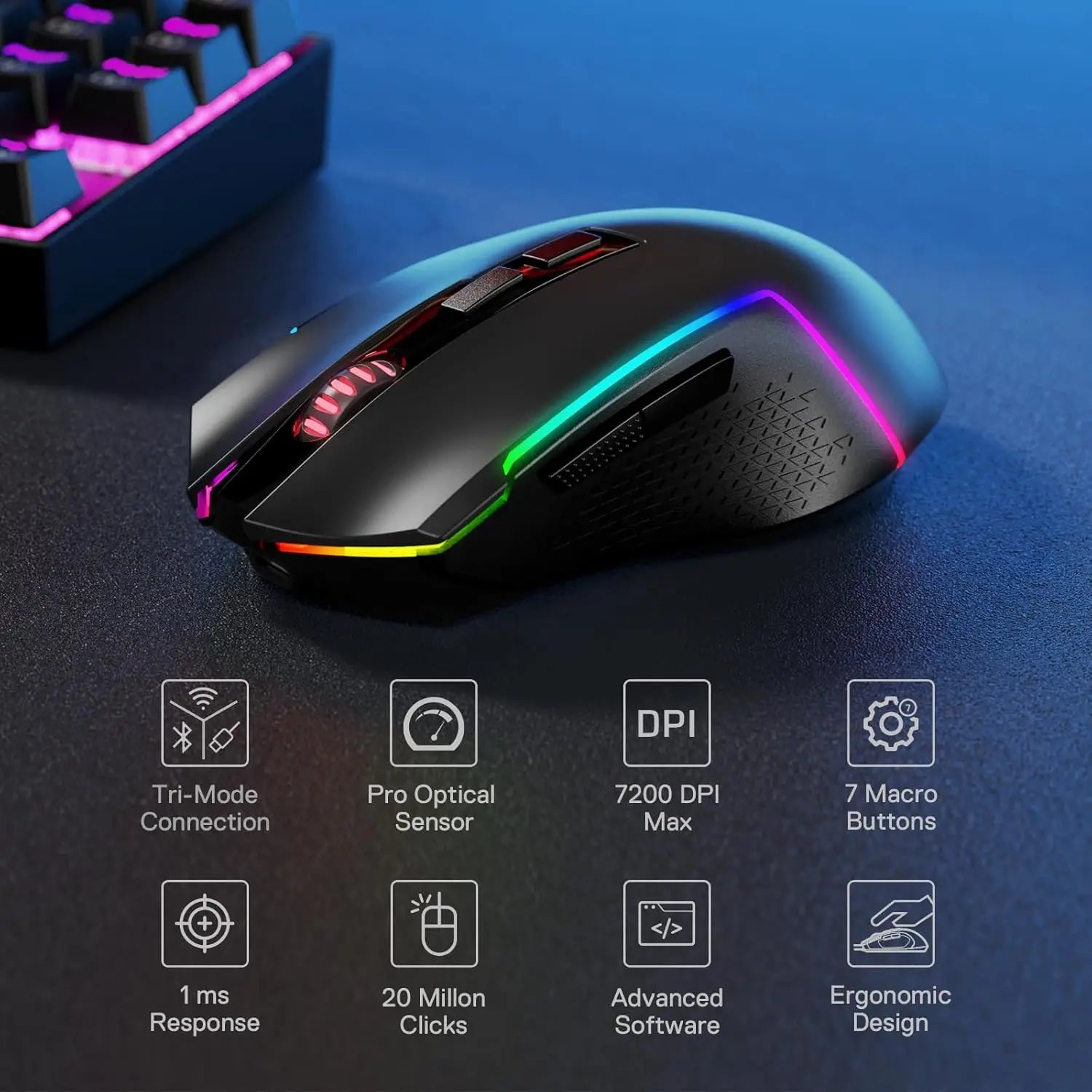 Redragon BS136 Gaming Keyboard & Mouse Combo, 75% K628 Tri-Mode Wireless RGB Mechanical Keyboard and 7200 DPI Gamer Mouse Bundle Secondary image