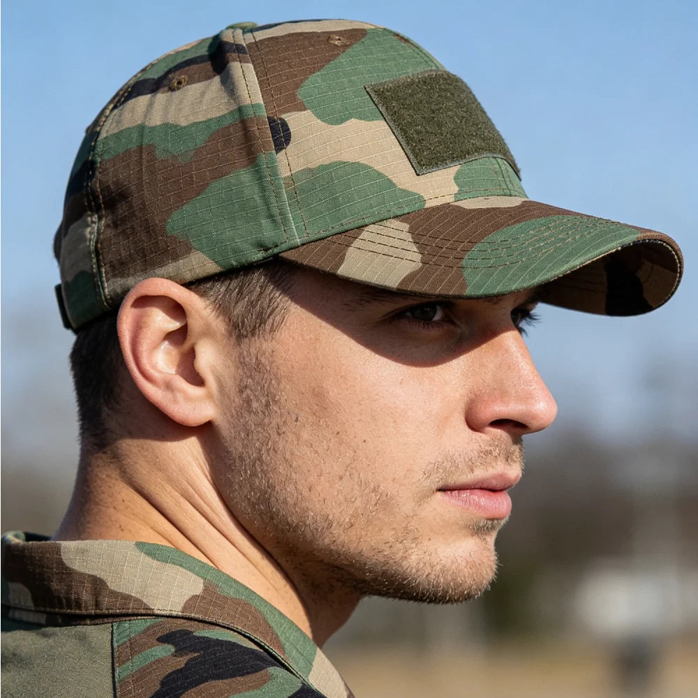 Men's Camouflage Tactical Baseball Cap With 3 Velcro Patches Military Camouflage Hat Cap For Outdoor Jugle Fishing Hiking Caps