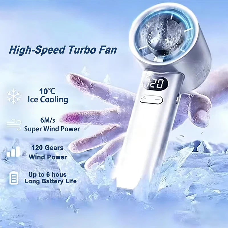3000mah Handheld Mini Fan Electric Hand Fans Ice Compress High-Speed Cooling USBRechargeable Portable LED Digital Display