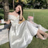 Horetong Bow Slash Neck Sexy Dress Summer Women White Fairy Elegant A-Line Midi Dresses Female Party Prom Clothes Vestdios