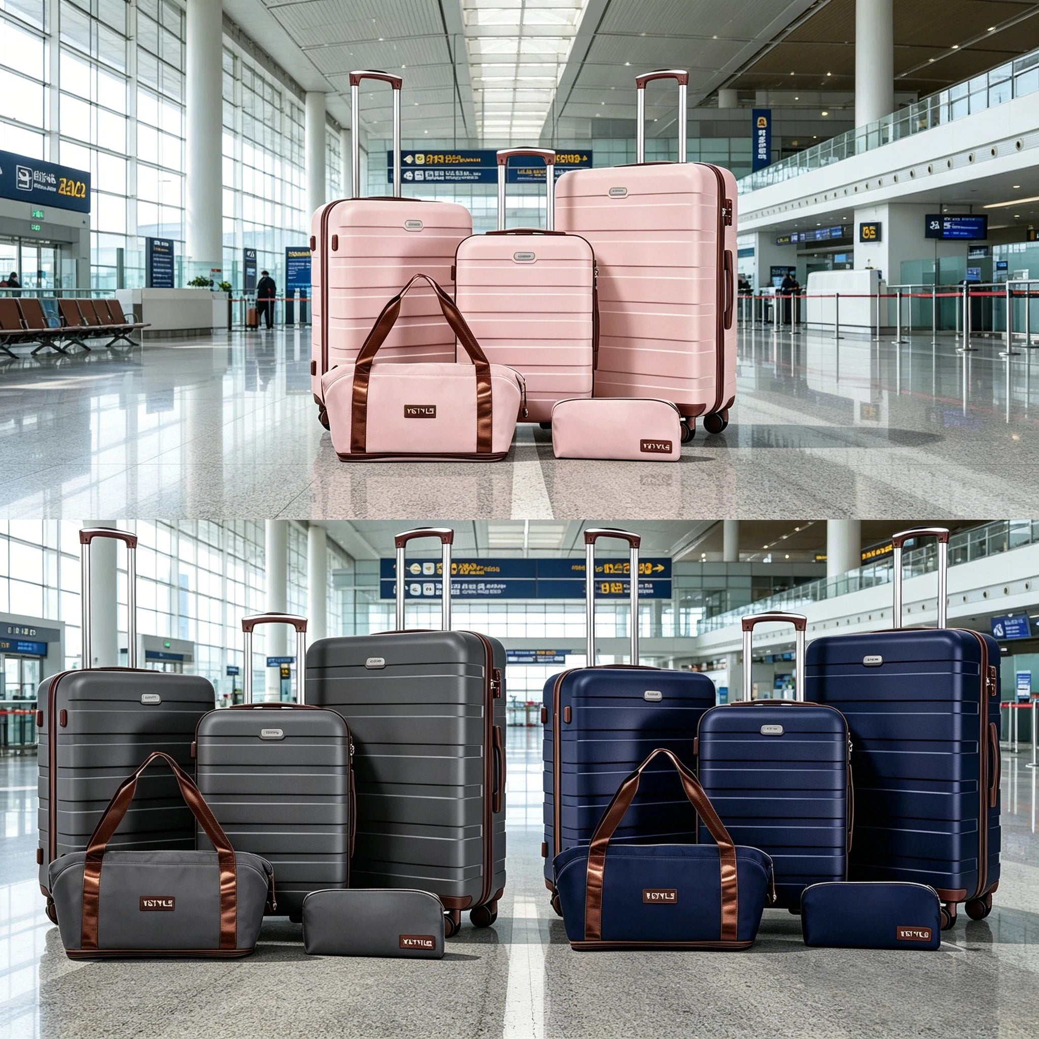 Premium 5-piece Hard Shell Luggage Combo, Multi-size 20/24/28 Inch Travel Trolley Suitcase, Smooth 360° Rolling Wheels with TSA Safety Lock, Complete Travel Set with Handbag & Makeup Bag