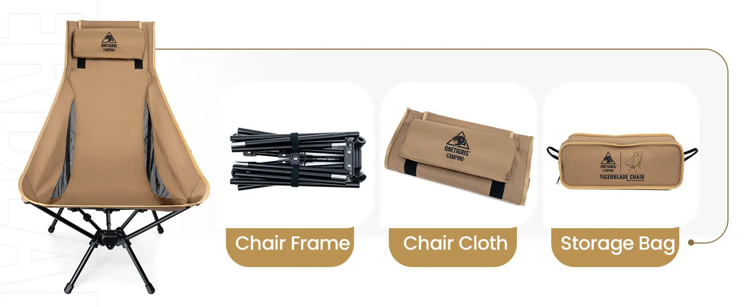 OneTigris Portable Tigerblade Camping Chairs Outdoor Folding Fishing Chair For Trekking BBQ Parties Gardening Beach Indoor Use