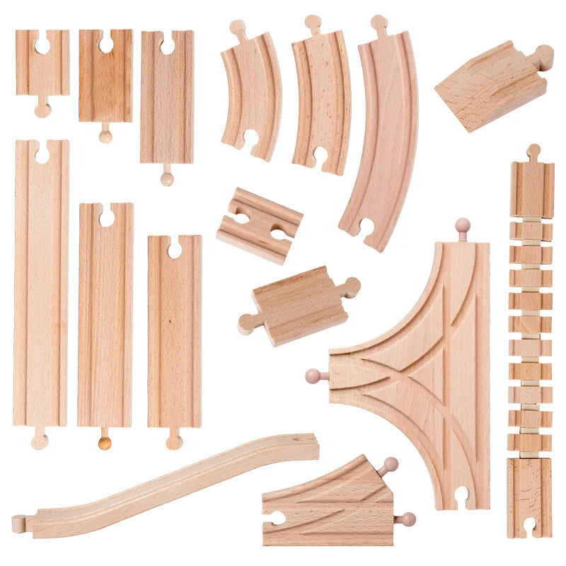 Wooden Train Track Assembly Toys For All Thomas Trains Car Bridge Piers Traffic Light Beech Wooden Railway Kid Creative Toy