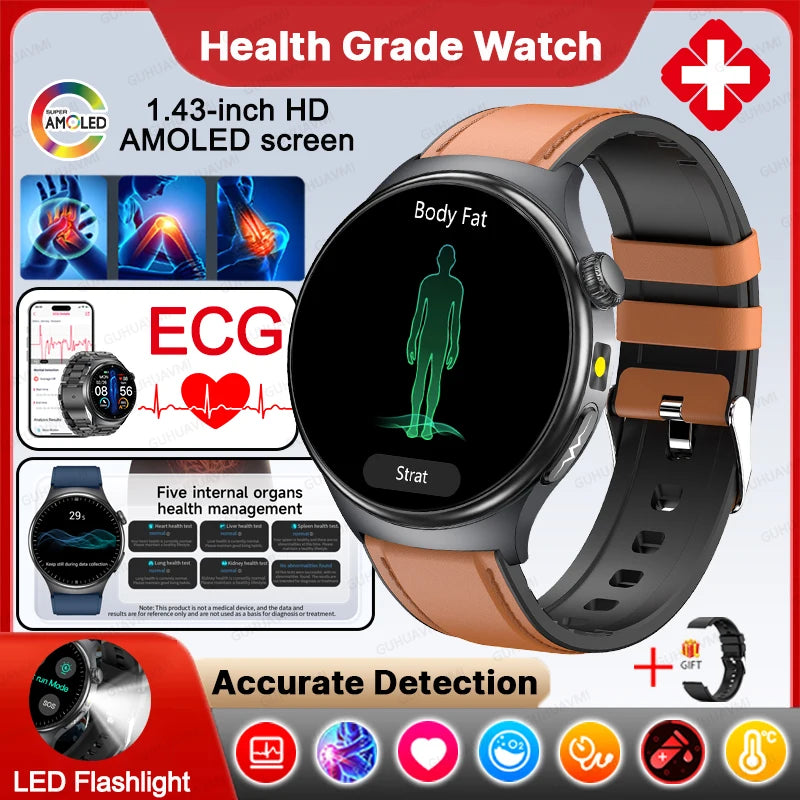New Accurate ECG Smart Watch Blood Lipids Five Viscera Health Check Body Temperature BT Call Sports Smart Watches For Men 2026