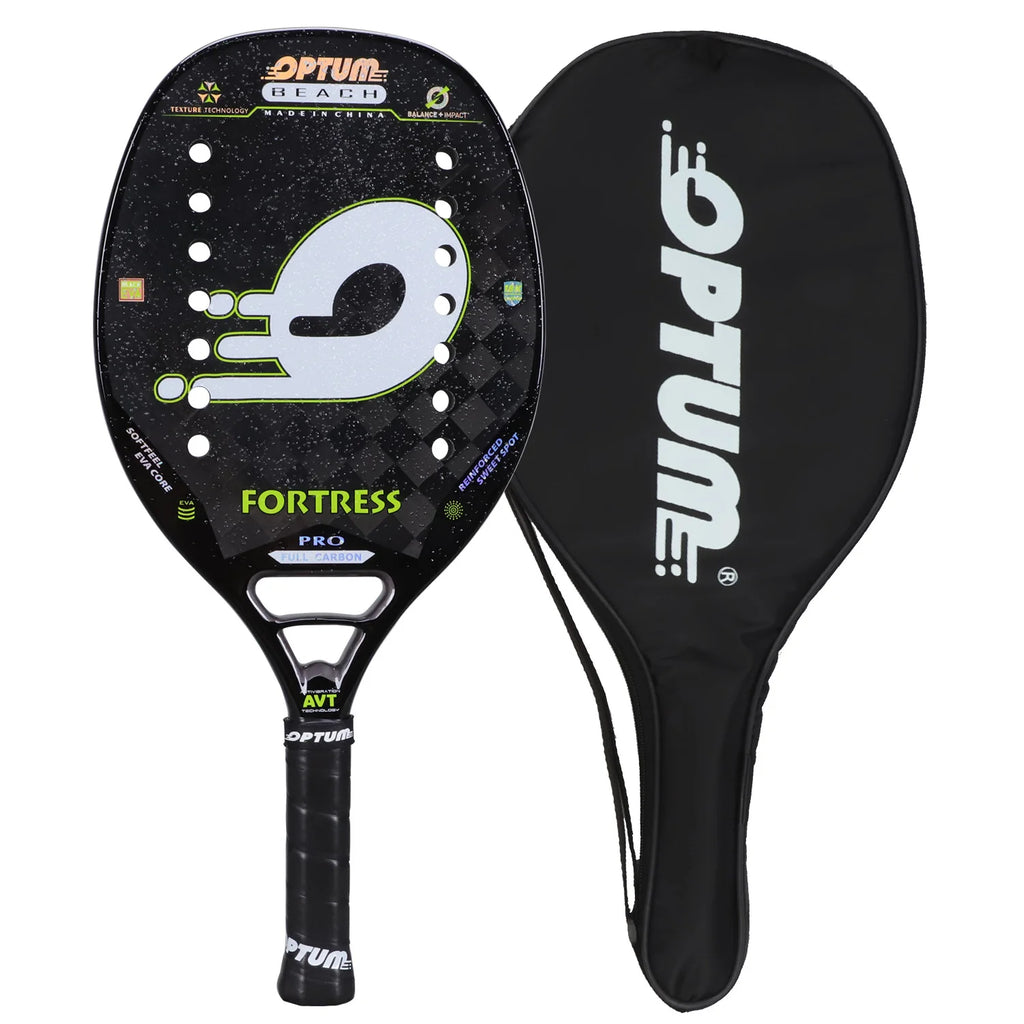 OPTUM FORTRESS 18K Carbon Fiber Rough Surface 14 Holes Beach Tennis Racket With Cover Bag