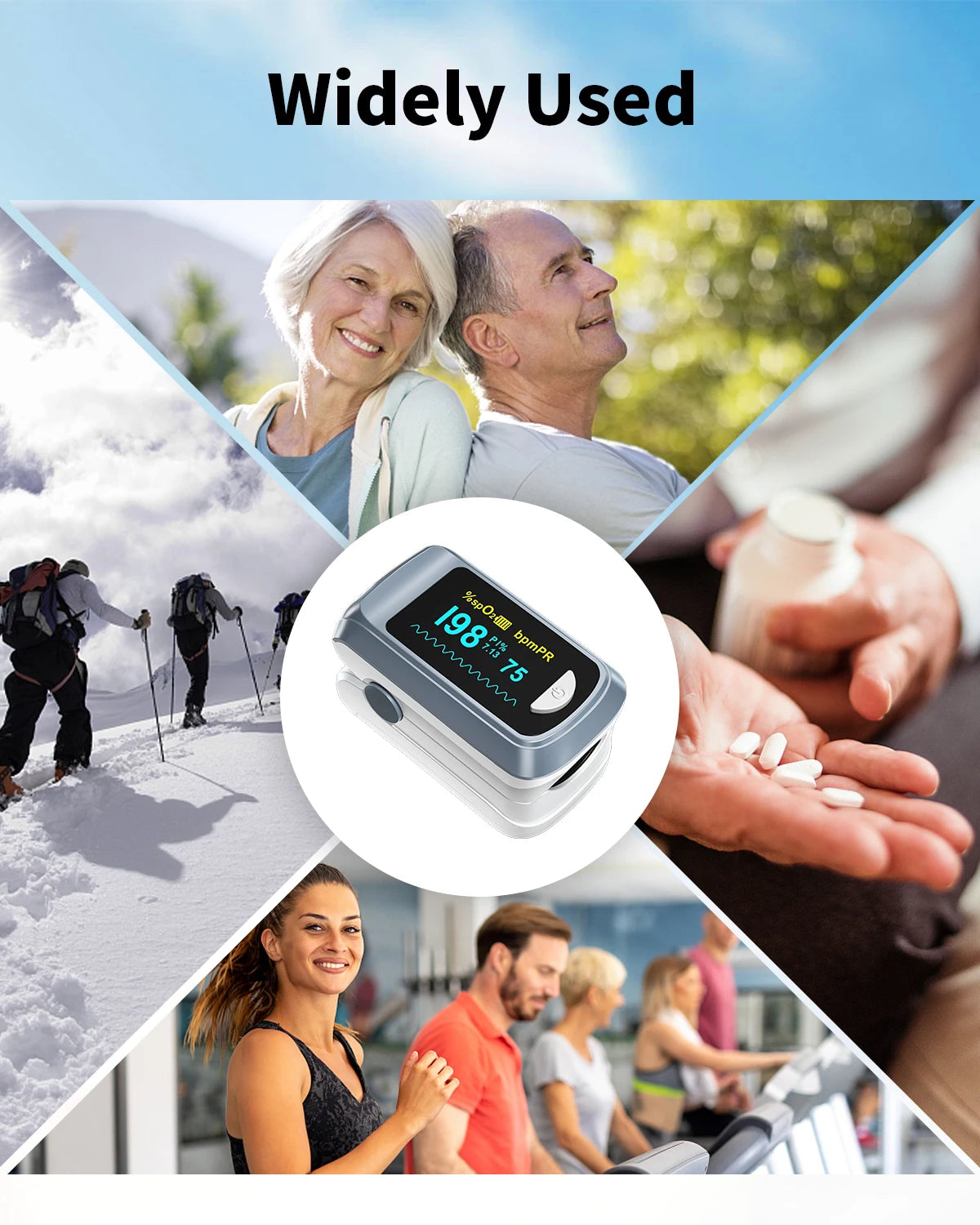HealthTree Finger Pulse Oximeter Blood Oxygen Saturation SpO2 PI Oximetro De Dedo Pulsioximetro Oxymeter Bluetooth APP Control