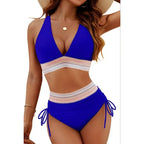 Sexy Deep V-Neck Bikini Swimsuit Set Women 2026 Summer Beach with Chest Cushion Swimwear High Waist Drawstring Triangle Bikini
