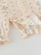 2026 Summer Baby Bodysuit Floral Print Cotton Peter Pan Collar Puff Sleeve Romper for Girls Soft Breathable Outfit