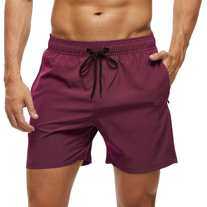 Escatch 2026 Summer Man Swimwear Solid Multicolor Polyester Mesh Liner Side Zipper Pocket Maillot De Bain Homme Sport Shorts