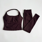 Halter Top Leggings 2-Piece Set Seamless Halterneck Backless Yoga Top+Scrunch Booty Leggings Fitness Gym 2pcs Set