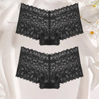 FINETOO 2Pcs Lace Four Shorts Women Low-Rise Panties Floral Underwear S-XL Girls Sexy Panties Ladies Lace Underpants Lingerie