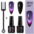 MEET ACROSS 3Pcs/Set 9D Cat Magnetic Gel Nail Polish With Magnetic Stick Semi Permanent Soak Off Nail Art UV LED Gel Varnish Kit